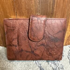 Vintage 80s Buxton Brown Marbled 100% Leather Floral Embossed Bifold Wallet